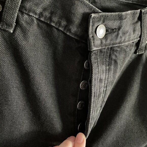 Old Navy Wmn 14 Black Distressed Button Fly High-Rise Slouchy Straight Jean NWT - Picture 6 of 11